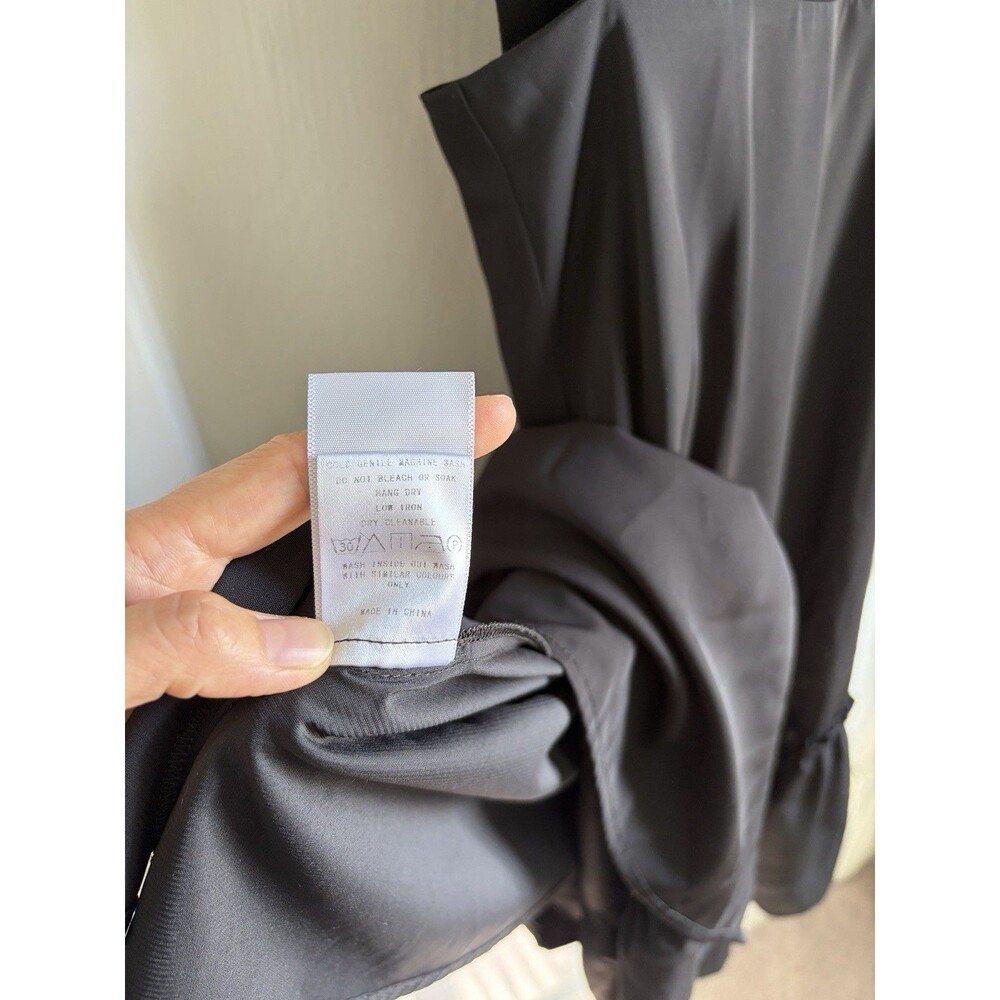 Miss Patina EUC Black Midi Dress XS 60s Retro Mod Ruffle Bow Dark Romantic - Picture 4 of 9